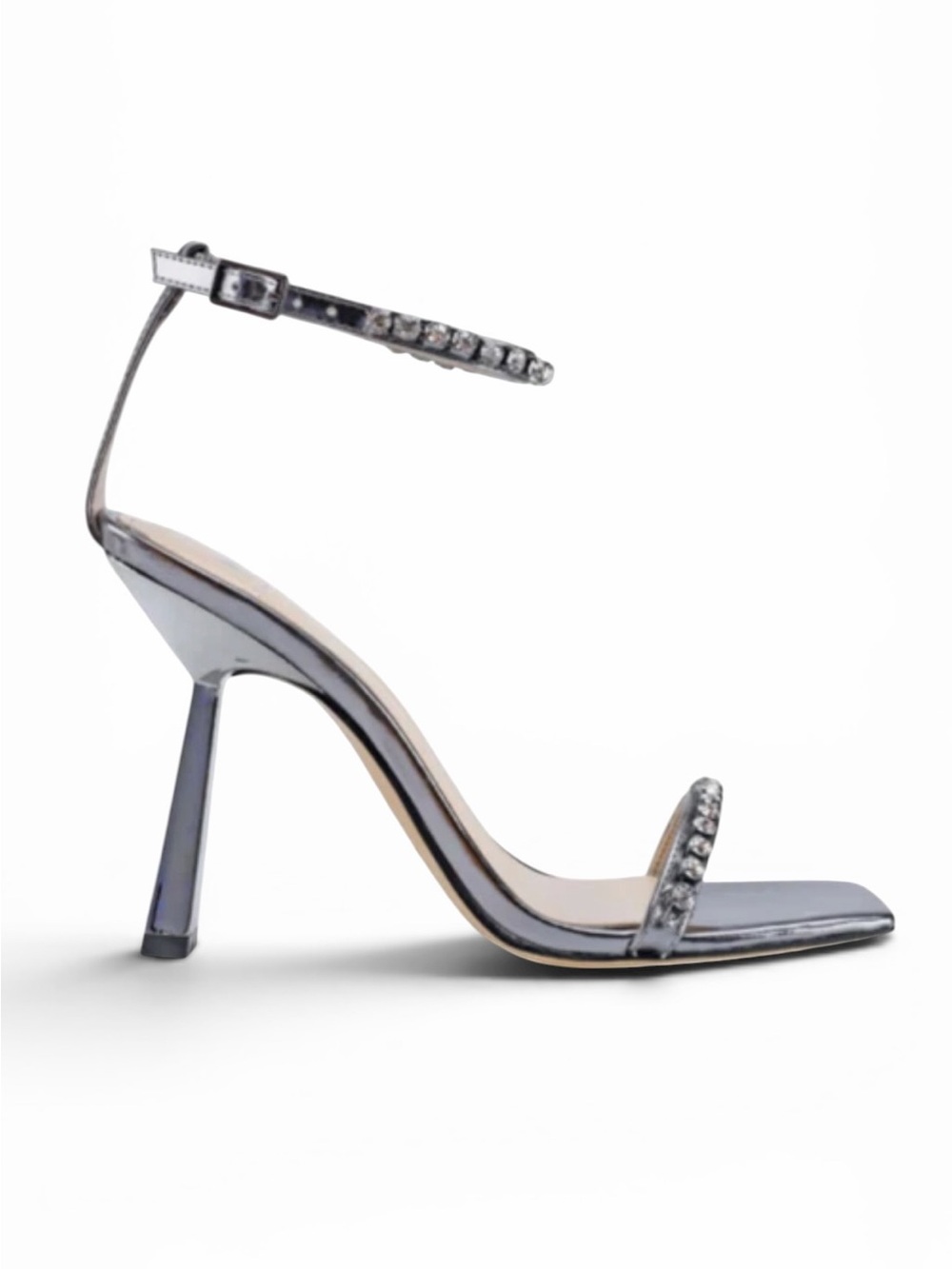 Marc Fisher Metallic Pewter Gem-Embellished Ankle-Strap Sandal - Picture 2 of 15